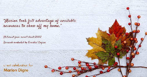 Testimonial for real estate agent Marion Digre with RE/MAX in River Forest, IL: "Marion took full advantage of available resources to show off my home."
