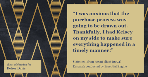 Testimonial for real estate agent Kelsey Davis with Elsie Halbert Real Estate LLC in Kaufman, TX: "I was anxious that the purchase process was going to be drawn out. Thankfully, I had Kelsey on my side to make sure everything happened in a timely manner!"