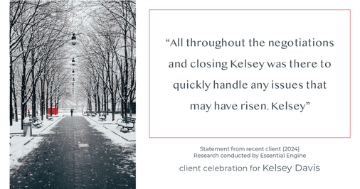 Testimonial for real estate agent Kelsey Davis with Elsie Halbert Real Estate LLC in Kaufman, TX: "All throughout the negotiations and closing Kelsey was there to quickly handle any issues that may have risen. Kelsey"