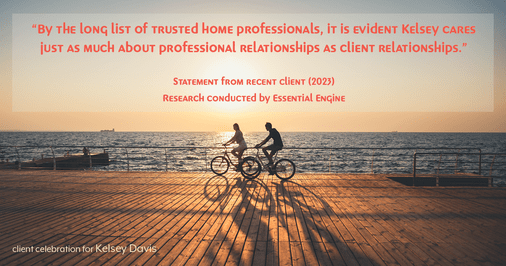 Testimonial for real estate agent Kelsey Davis with Elsie Halbert Real Estate LLC in Kaufman, TX: "By the long list of trusted home professionals, it is evident Kelsey cares just as much about professional relationships as client relationships."