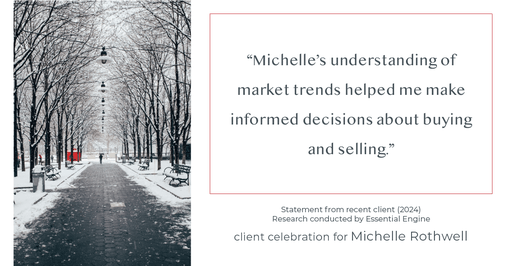 Testimonial for real estate agent Michelle Rothwell with RE/MAX Legacy in Chalfont, PA: "Michelle's understanding of market trends helped me make informed decisions about buying and selling."