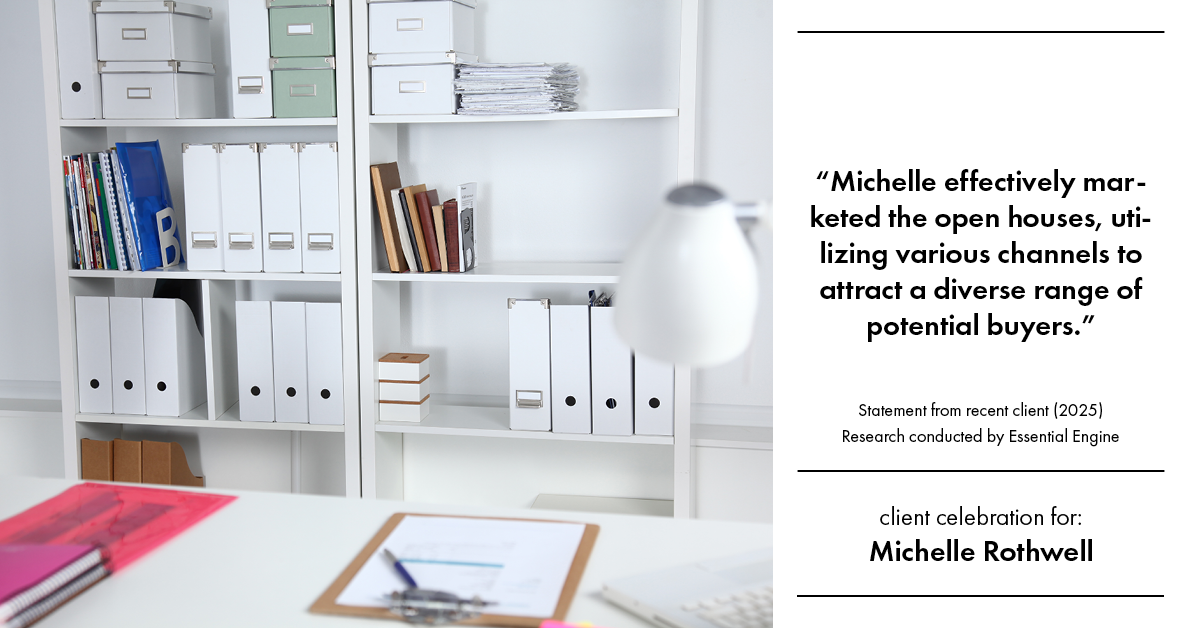 Testimonial for real estate agent Michelle Rothwell with RE/MAX Legacy in Chalfont, PA: "Michelle effectively marketed the open houses, utilizing various channels to attract a diverse range of potential buyers."