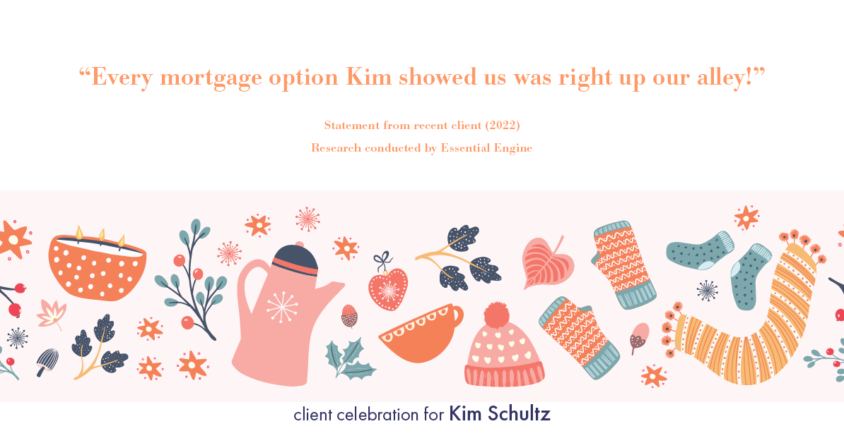 Testimonial for mortgage professional Kim Schultz with First Bank Mortgage in Overland Park, KS: "Every mortgage option Kim showed us was right up our alley!"