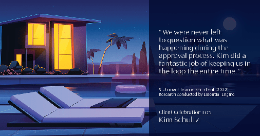 Testimonial for mortgage professional Kim Schultz with First Bank Mortgage in Overland Park, KS: "We were never left to question what was happening during the approval process. Kim did a fantastic job of keeping us in the loop the entire time."