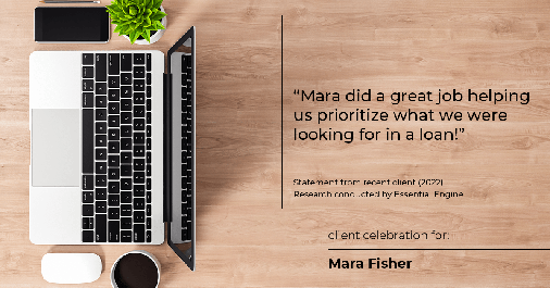 Testimonial for mortgage professional Mara Fisher with T2 Financial Revolution Mortg in Skippack, PA: "Mara did a great job helping us prioritize what we were looking for in a loan!"