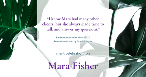 Testimonial for mortgage professional Mara Fisher with T2 Financial Revolution Mortg in , : "I know Mara had many other clients, but she always made time to talk and answer my questions."