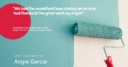 Testimonial for mortgage professional Angie Garcia with Draper and Kramer Mortgage in Reston, VA: "We had the smoothest loan closing we've ever had thanks to the great work by Angie!"