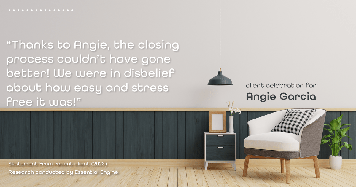Testimonial for mortgage professional Angie Garcia with Draper and Kramer Mortgage in Reston, VA: "Thanks to Angie, the closing process couldn't have gone better! We were in disbelief about how easy and stress free it was!"