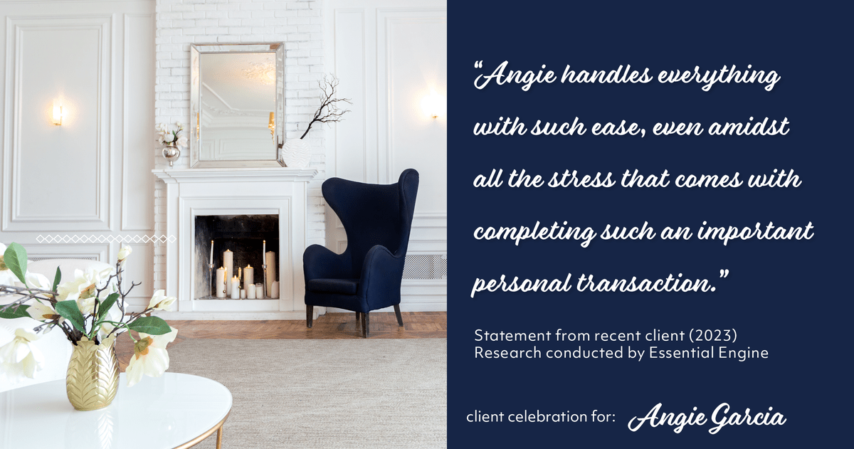 Testimonial for mortgage professional Angie Garcia with Draper and Kramer Mortgage in Reston, VA: "Angie handles everything with such ease, even amidst all the stress that comes with completing such an important personal transaction."