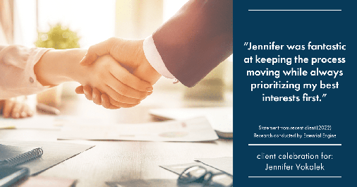 Testimonial for real estate agent Jennifer Vokolek with RE/MAX DFW Associates in Frisco, TX: "Jennifer was fantastic at keeping the process moving while always prioritizing my best interests first."