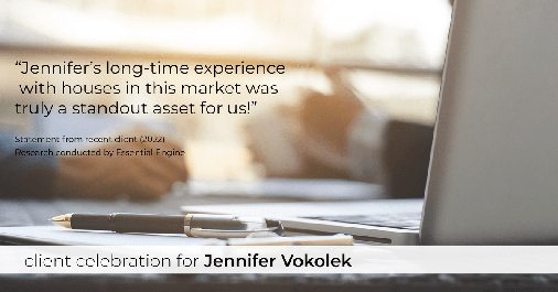 Testimonial for real estate agent Jennifer Vokolek with RE/MAX DFW Associates in Frisco, TX: "Jennifer's long-time experience with houses in this market was truly a standout asset for us!"