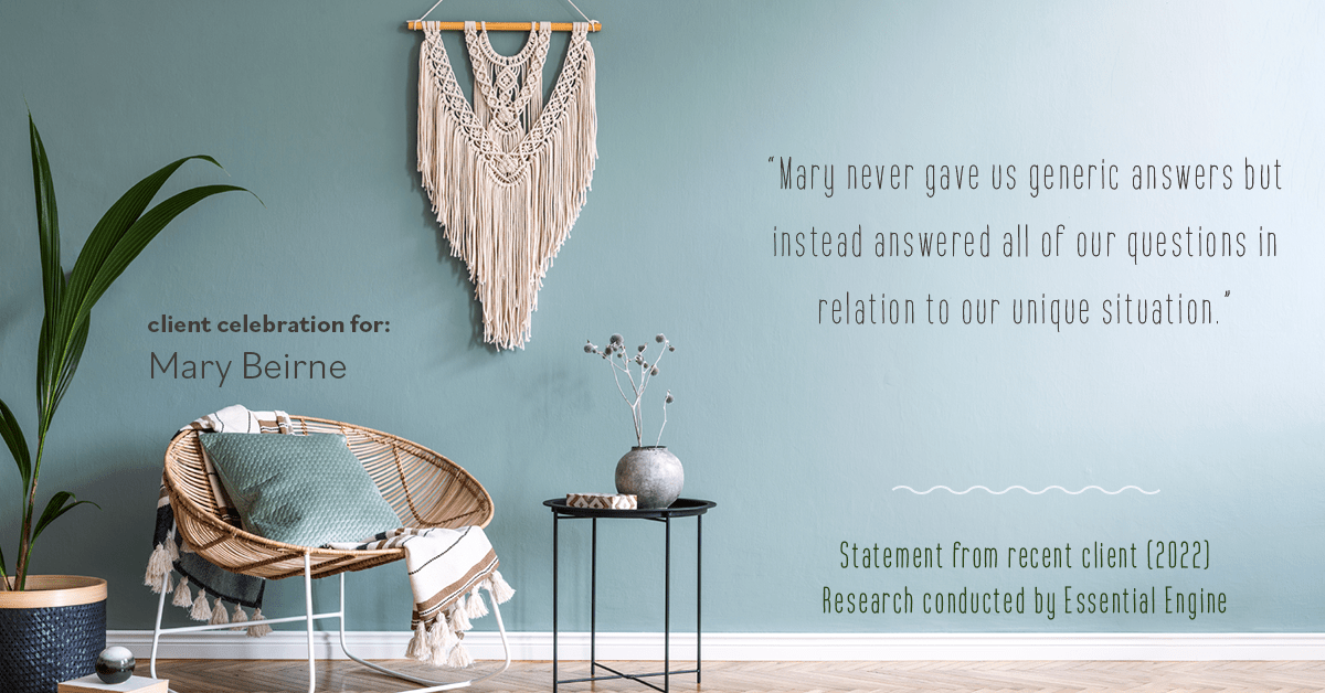 Testimonial for real estate agent Mary Beirne with Dream Town Realty in , : "Mary never gave us generic answers but instead answered all of our questions in relation to our unique situation."