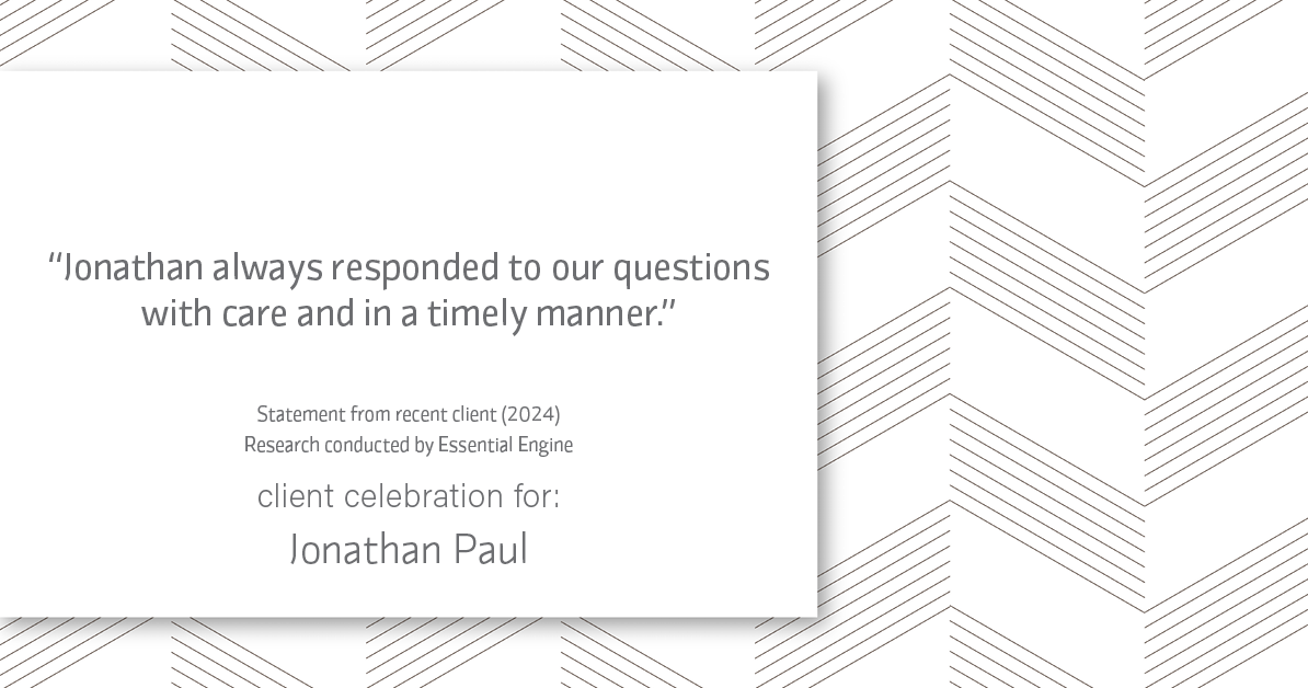 Testimonial for real estate agent Jonathan Paul with BHHS - Chicago in , : "Jonathan always responded to our questions with care and in a timely manner."