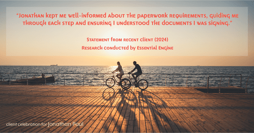 Testimonial for real estate agent Jonathan Paul with BHHS - Chicago in , : "Jonathan kept me well-informed about the paperwork requirements, guiding me through each step and ensuring I understood the documents I was signing."
