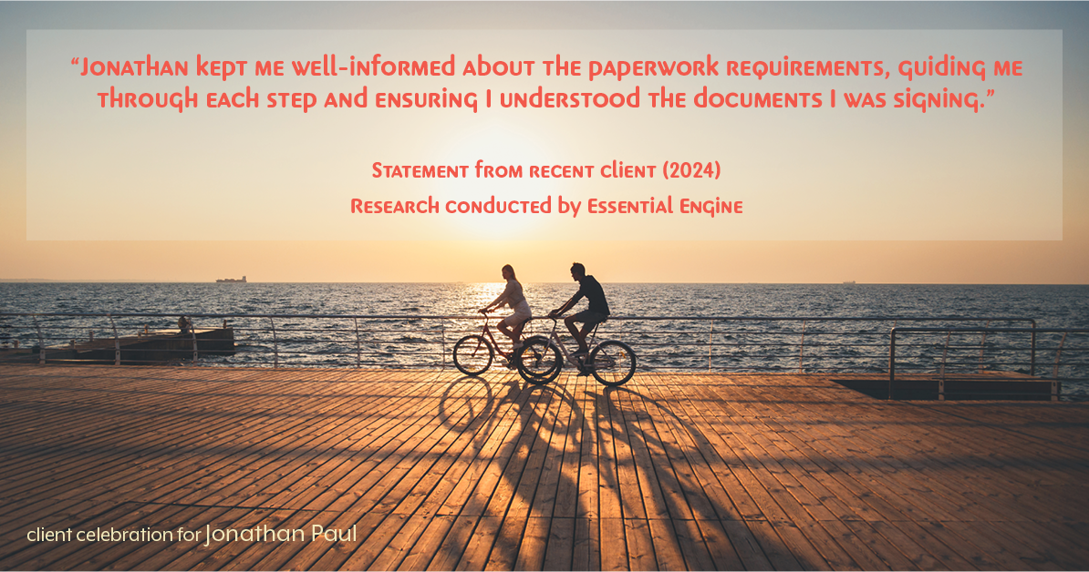Testimonial for real estate agent Jonathan Paul with BHHS - Chicago in , : "Jonathan kept me well-informed about the paperwork requirements, guiding me through each step and ensuring I understood the documents I was signing."