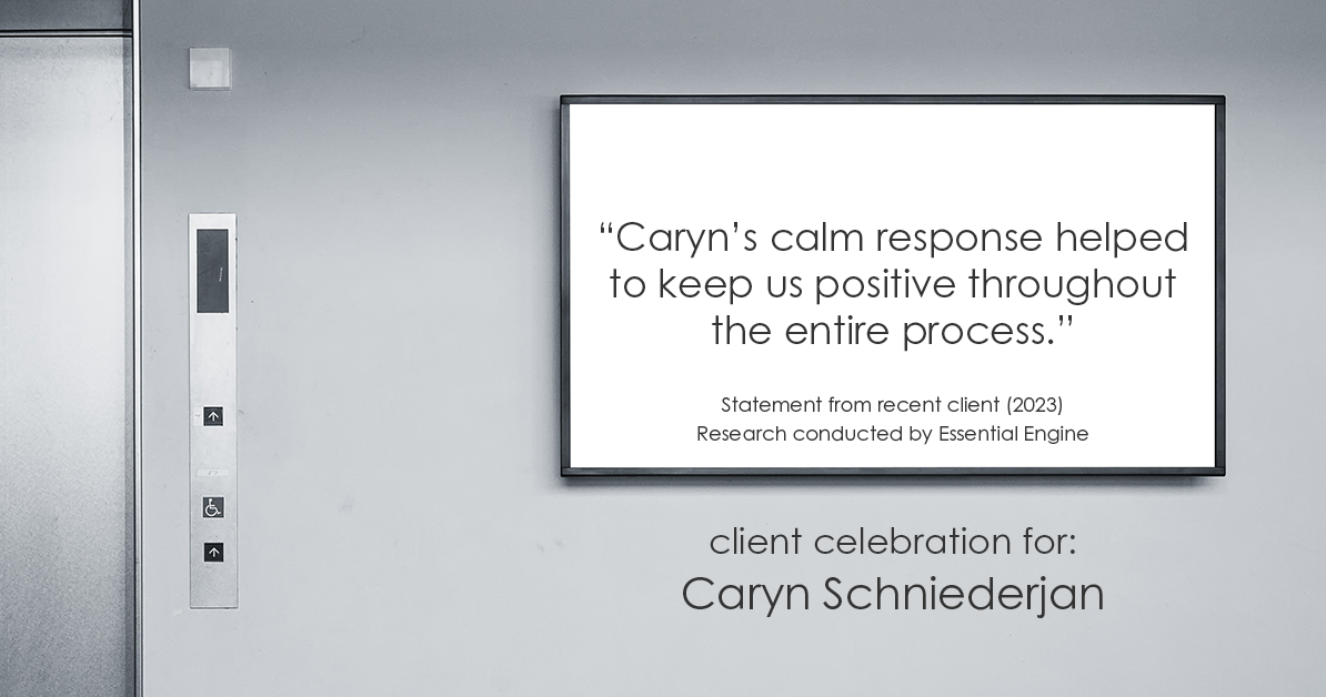 Testimonial for real estate agent Caryn Schniederjan with REMAX DFW Associates in Frisco, TX: "Caryn's calm response helped to keep us positive throughout the entire process."