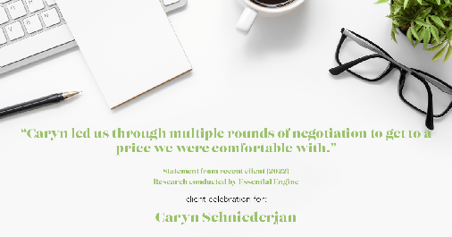 Testimonial for real estate agent Caryn Schniederjan with REMAX DFW Associates in Frisco, TX: "Caryn led us through multiple rounds of negotiation to get to a price we were comfortable with."