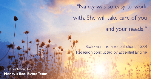 Testimonial for real estate agent Nancy Warfield in , : "Nancy was so easy to work with. She will take care of you and your needs!"