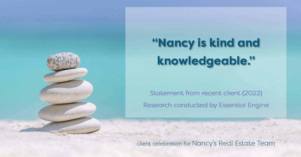 Testimonial for real estate agent Nancy Warfield in , : "Nancy is kind and knowledgeable."