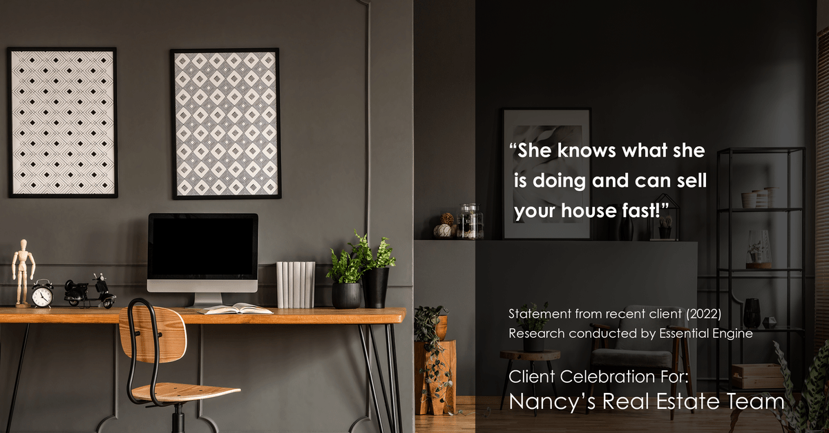 Testimonial for real estate agent Nancy Warfield in , : "She knows what she is doing and can sell your house fast!"