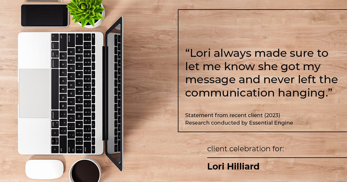 Testimonial for real estate agent Lori Hilliard with Berkshire Hathaway HomeServices, The Preferred Realty in Slippery Rock, PA: "Lori always made sure to let me know she got my message and never left the communication hanging."