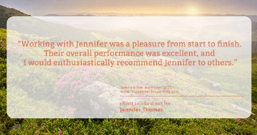 Testimonial for real estate agent Jennifer Thomas with Seven Gables Real Estate in , : "Working with Jennifer was a pleasure from start to finish. Their overall performance was excellent, and I would enthusiastically recommend Jennifer to others."