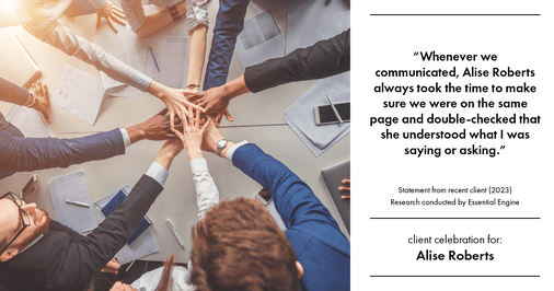 Testimonial for real estate agent Alise, Bethanie, & Priscilla with Maple + Main in Bellevue, WA: "Whenever we communicated, Alise Roberts always took the time to make sure we were on the same page and double-checked that she understood what I was saying or asking."