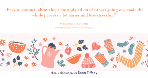 Testimonial for mortgage professional Tiffney Hoober in Tacoma, WA: "Easy to contact, always kept me updated on what was going on, made the whole process a lot easier and less stressful."