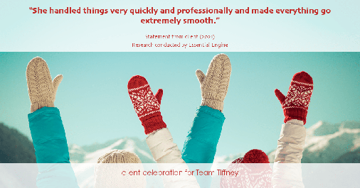 Testimonial for mortgage professional Tiffney Hoober in Tacoma, WA: "She handled things very quickly and professionally and made everything go extremely smooth."
