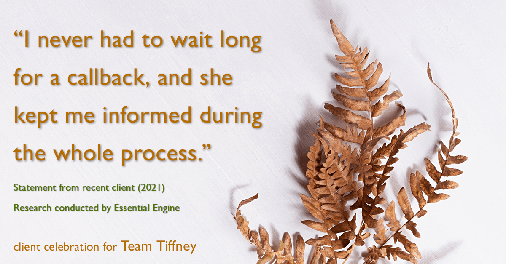 Testimonial for mortgage professional Tiffney Hoober in Tacoma, WA: "I never had to wait long for a callback, and she kept me informed during the whole process.”