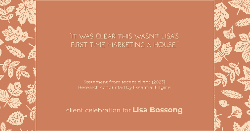 Testimonial for real estate agent Lisa Bossong with Keller Williams Realty in , : "It was clear this wasn't Lisa's first time marketing a house."