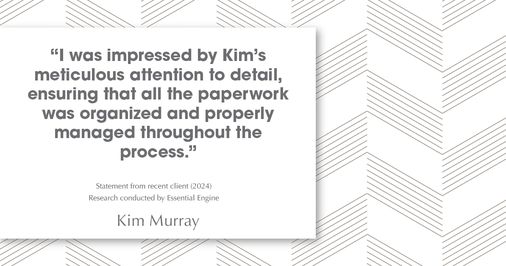 Testimonial for real estate agent Kim Murray with Berkshire Hathaway Home Services The Preferred Realty in , : "I was impressed by Kim's meticulous attention to detail, ensuring that all the paperwork was organized and properly managed throughout the process."