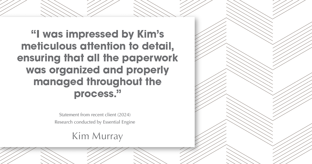 Testimonial for real estate agent Kim Murray with Berkshire Hathaway Home Services The Preferred Realty in , : "I was impressed by Kim's meticulous attention to detail, ensuring that all the paperwork was organized and properly managed throughout the process."