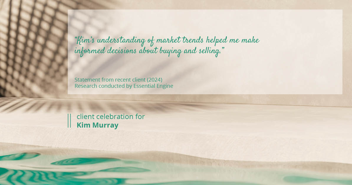 Testimonial for real estate agent Kim Murray with Berkshire Hathaway Home Services The Preferred Realty in , : "Kim's understanding of market trends helped me make informed decisions about buying and selling."