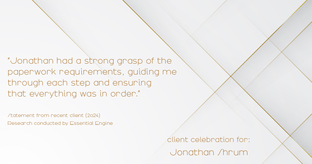 Testimonial for mortgage professional Jonathan Shrum with Arbor Financial & KMC Financial in , : "Jonathan had a strong grasp of the paperwork requirements, guiding me through each step and ensuring that everything was in order."