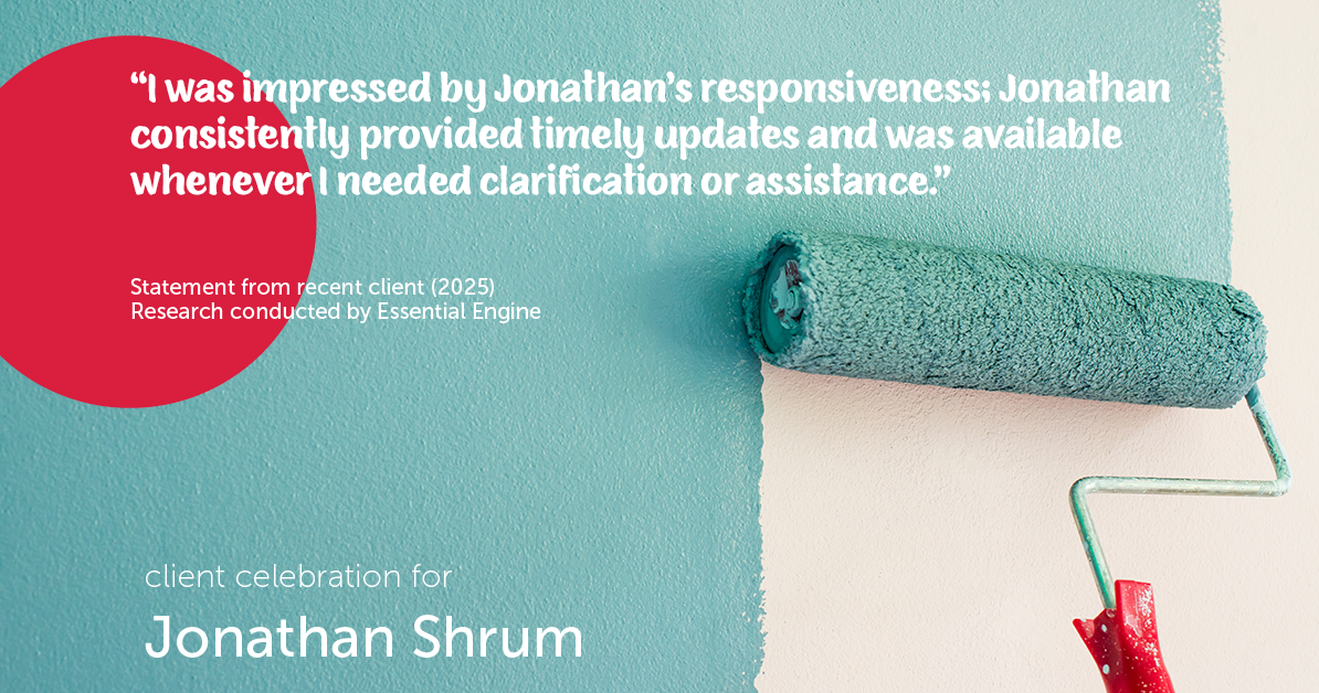 Testimonial for mortgage professional Jonathan Shrum with Arbor Financial & KMC Financial in , : "I was impressed by Jonathan's responsiveness; Jonathan consistently provided timely updates and were available whenever I needed clarification or assistance."