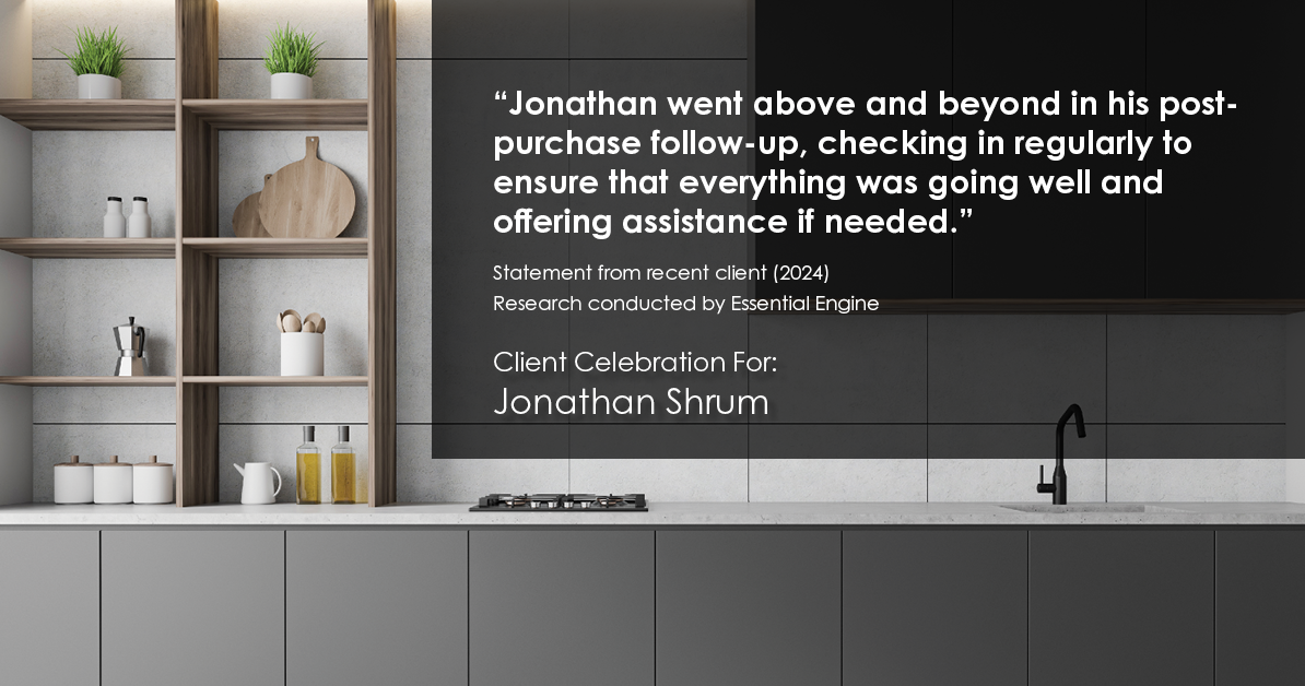 Testimonial for mortgage professional Jonathan Shrum with Arbor Financial & KMC Financial in , : "Jonathan went above and beyond in his post-purchase follow-up, checking in regularly to ensure that everything was going well and offering assistance if needed."