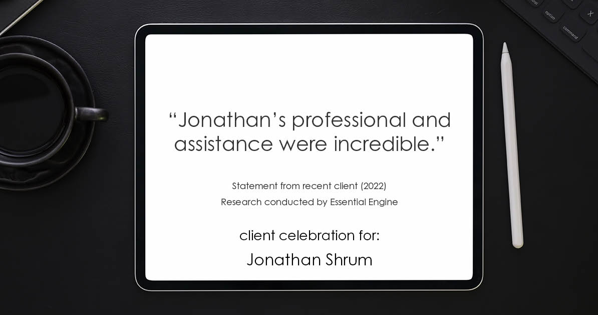 Testimonial for mortgage professional Jonathan Shrum with Arbor Financial & KMC Financial in , : "Jonathan’s professional and assistance were incredible."