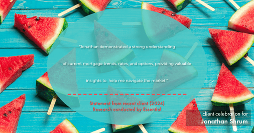 Testimonial for mortgage professional Jonathan Shrum with Arbor Financial & KMC Financial in , : "Jonathan demonstrated a strong understanding of current mortgage trends, rates, and options, providing valuable insights to help me navigate the market."