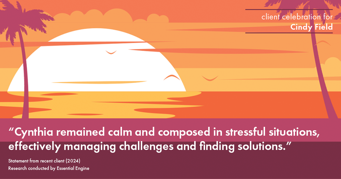 Testimonial for real estate agent Cynthia Ruggiero (Cindy Field) in , : "Cynthia remained calm and composed in stressful situations, effectively managing challenges and finding solutions."