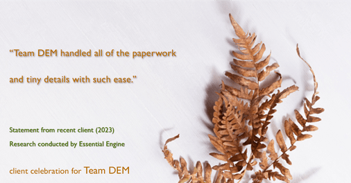 Testimonial for real estate agent Denise Matthis with DEM Financial Services & Real Estate in , : "Team DEM handled all of the paperwork and tiny details with such ease."