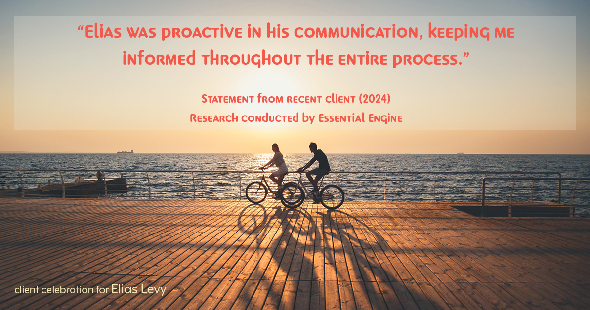 Testimonial for real estate agent Elias Levy with BHGRE Clarity in , : "Elias was proactive in his communication, keeping me informed throughout the entire process."