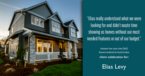 Testimonial for real estate agent Elias Levy with BHGRE Clarity in , : "Elias really understood what we were looking for and didn't waste time showing us homes without our most needed features or out of our budget."