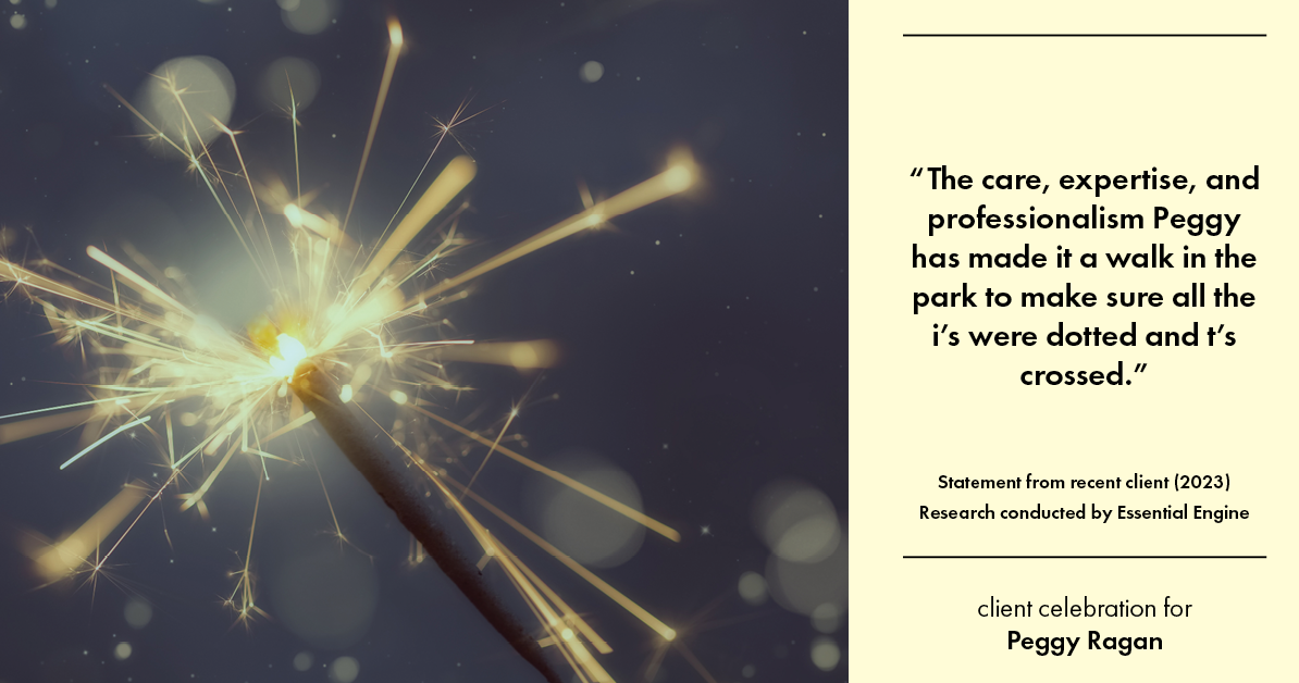 Testimonial for real estate agent Peggy Ragan with United Real Estate Kansas City in Kansas City, MO: "The care, expertise, and professionalism Peggy has made it a walk in the park to make sure all the i's were dotted and t's crossed."