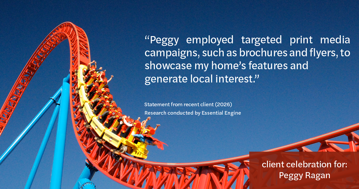 Testimonial for real estate agent Peggy Ragan with United Real Estate Kansas City in Kansas City, MO: "Peggy employed targeted print media campaigns, such as brochures and flyers, to showcase my home's features and generate local interest."