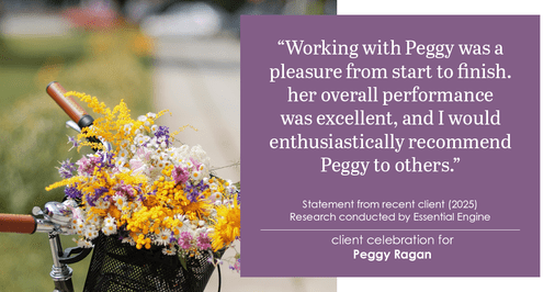 Testimonial for real estate agent Peggy Ragan with United Real Estate Kansas City in Kansas City, MO: "Working with Peggy was a pleasure from start to finish. her overall performance was excellent, and I would enthusiastically recommend Peggy to others."
