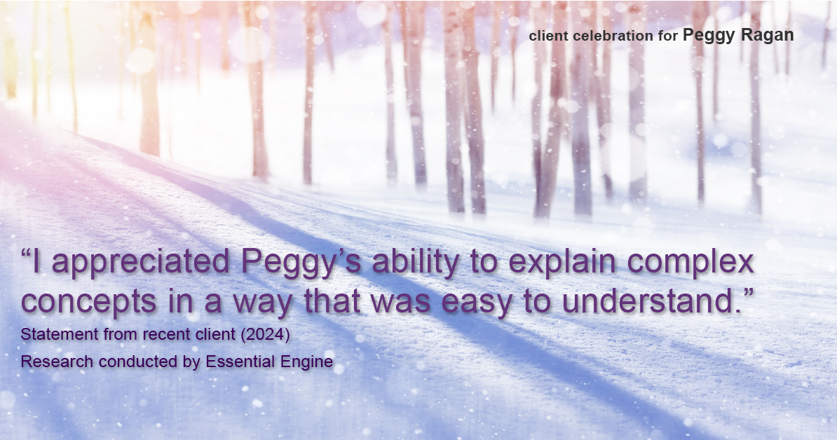 Testimonial for real estate agent Peggy Ragan with United Real Estate Kansas City in Kansas City, MO: "I appreciated Peggy's ability to explain complex concepts in a way that was easy to understand."