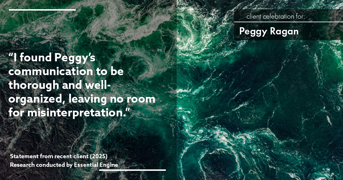 Testimonial for real estate agent Peggy Ragan with United Real Estate Kansas City in Kansas City, MO: "I found Peggy's communication to be thorough and well-organized, leaving no room for misinterpretation."