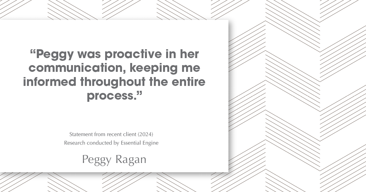 Testimonial for real estate agent Peggy Ragan with United Real Estate Kansas City in Kansas City, MO: "Peggy was proactive in her communication, keeping me informed throughout the entire process."