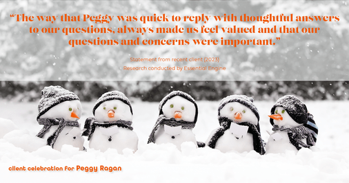 Testimonial for real estate agent Peggy Ragan with United Real Estate Kansas City in Kansas City, MO: "The way that Peggy was quick to reply with thoughtful answers to our questions, always made us feel valued and that our questions and concerns were important."